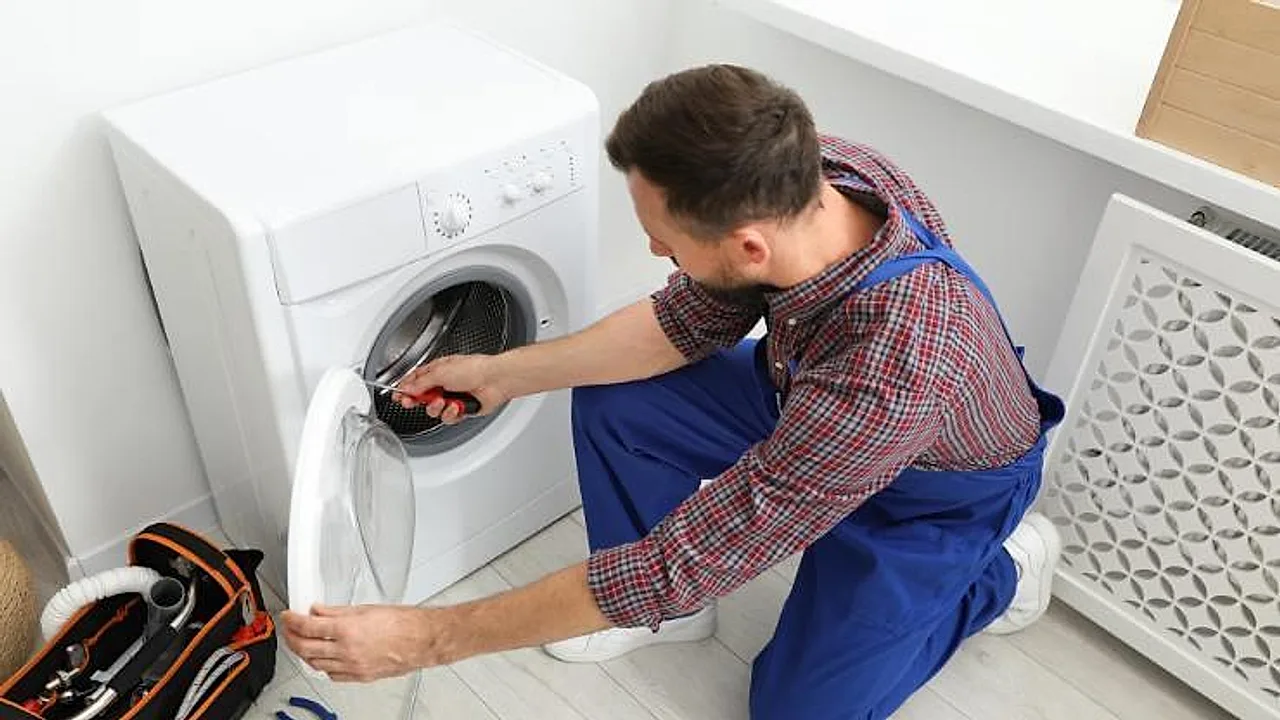 Front-load washer door gasket being cleaned in a Moreno Valley home